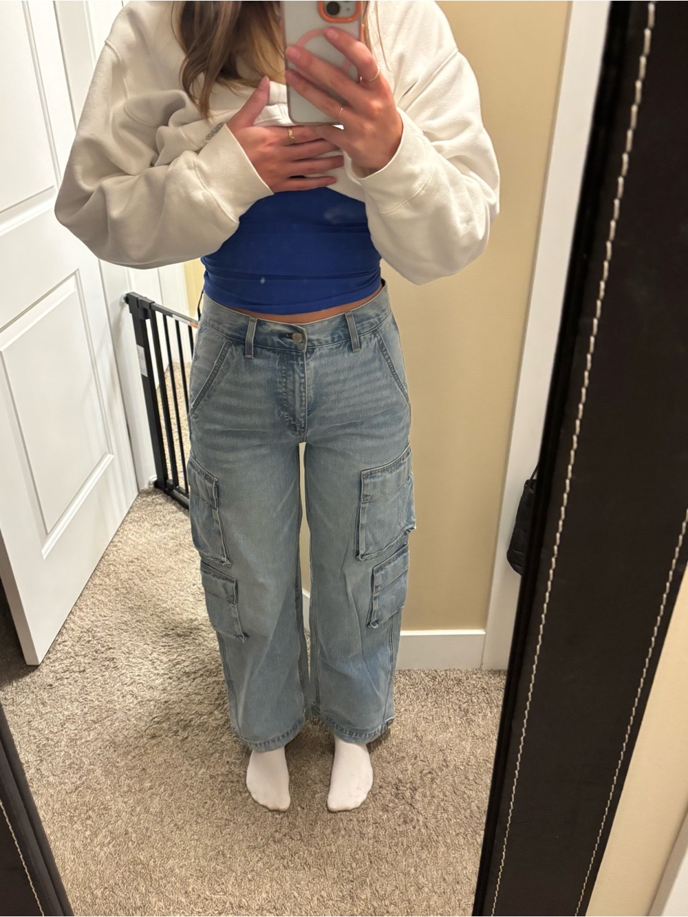 Denim Forum Light Blue High-Rise Cargo Jeans
